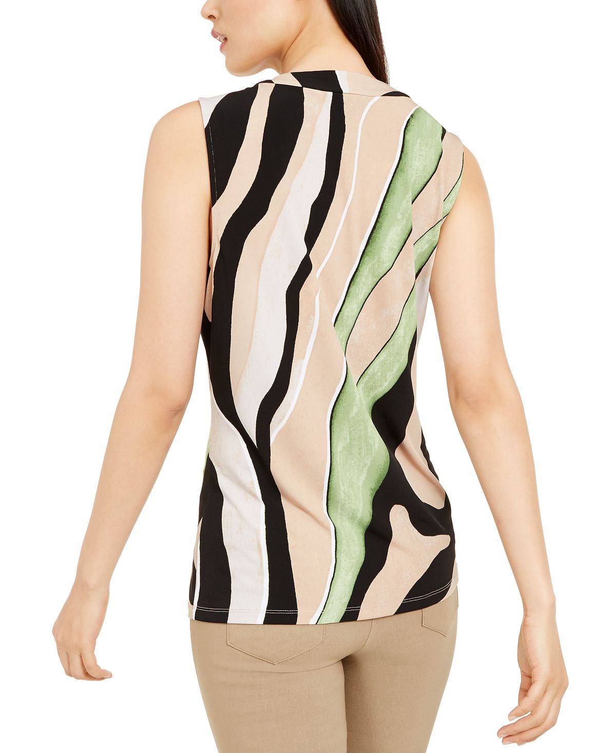 Blusa estampada com nó na cintura feminina Alfani, tamanho pequeno, marrom