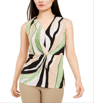 Blusa estampada com nó na cintura feminina Alfani, tamanho pequeno, marrom