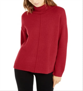 Blusa feminina Alfani com ombro caído e gola alta, vermelha, tamanho X-S