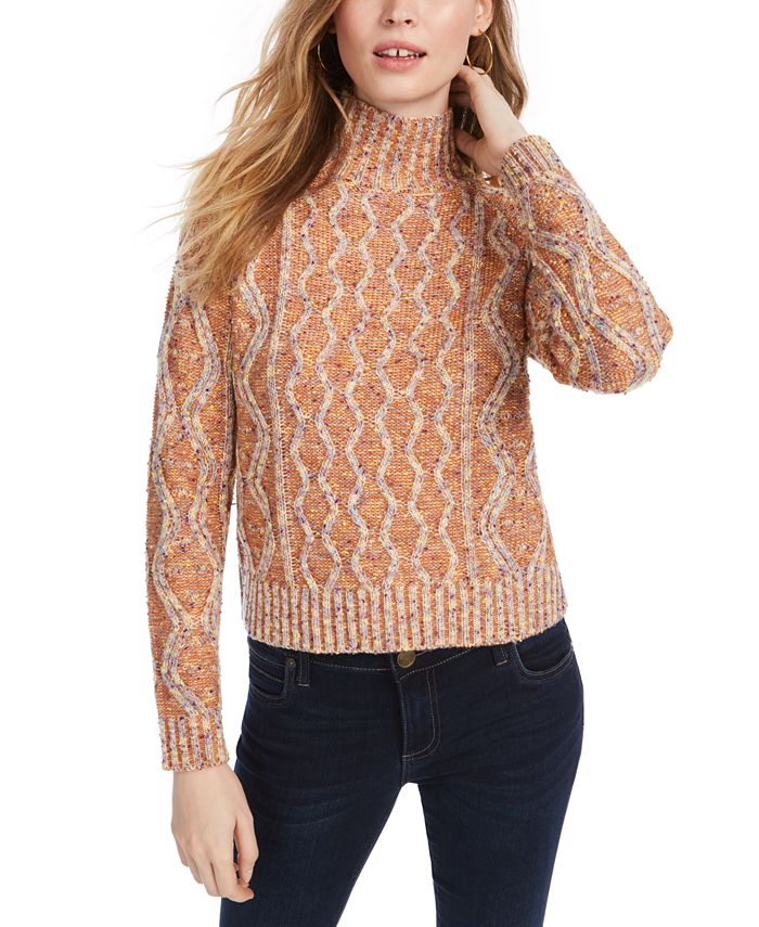 Suéter de tricô trançado feminino Kit &amp; Sky, laranja, tamanho médio
