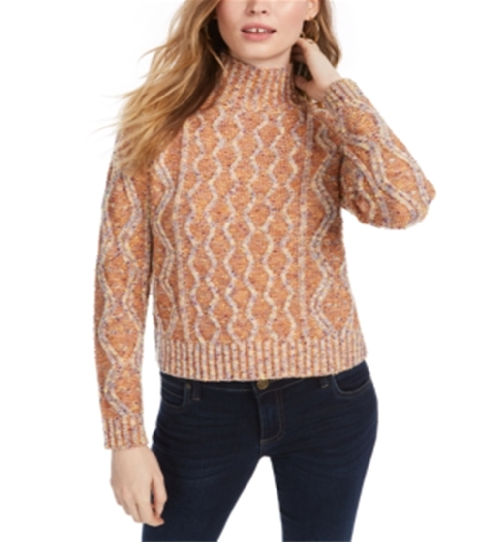 Suéter de tricô trançado feminino Kit &amp; Sky, laranja, tamanho médio