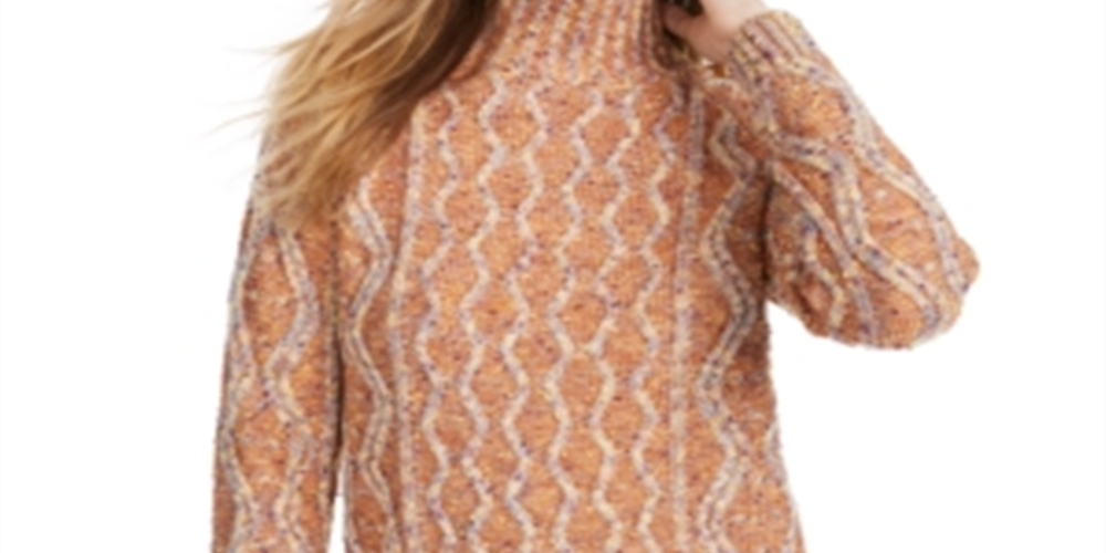 Suéter de tricô trançado feminino Kit &amp; Sky, laranja, tamanho médio