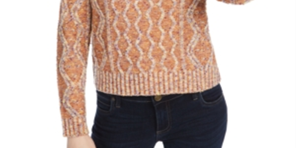 Suéter de tricô trançado feminino Kit &amp; Sky, laranja, tamanho médio