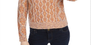 Suéter de tricô trançado feminino Kit &amp; Sky, laranja, tamanho médio