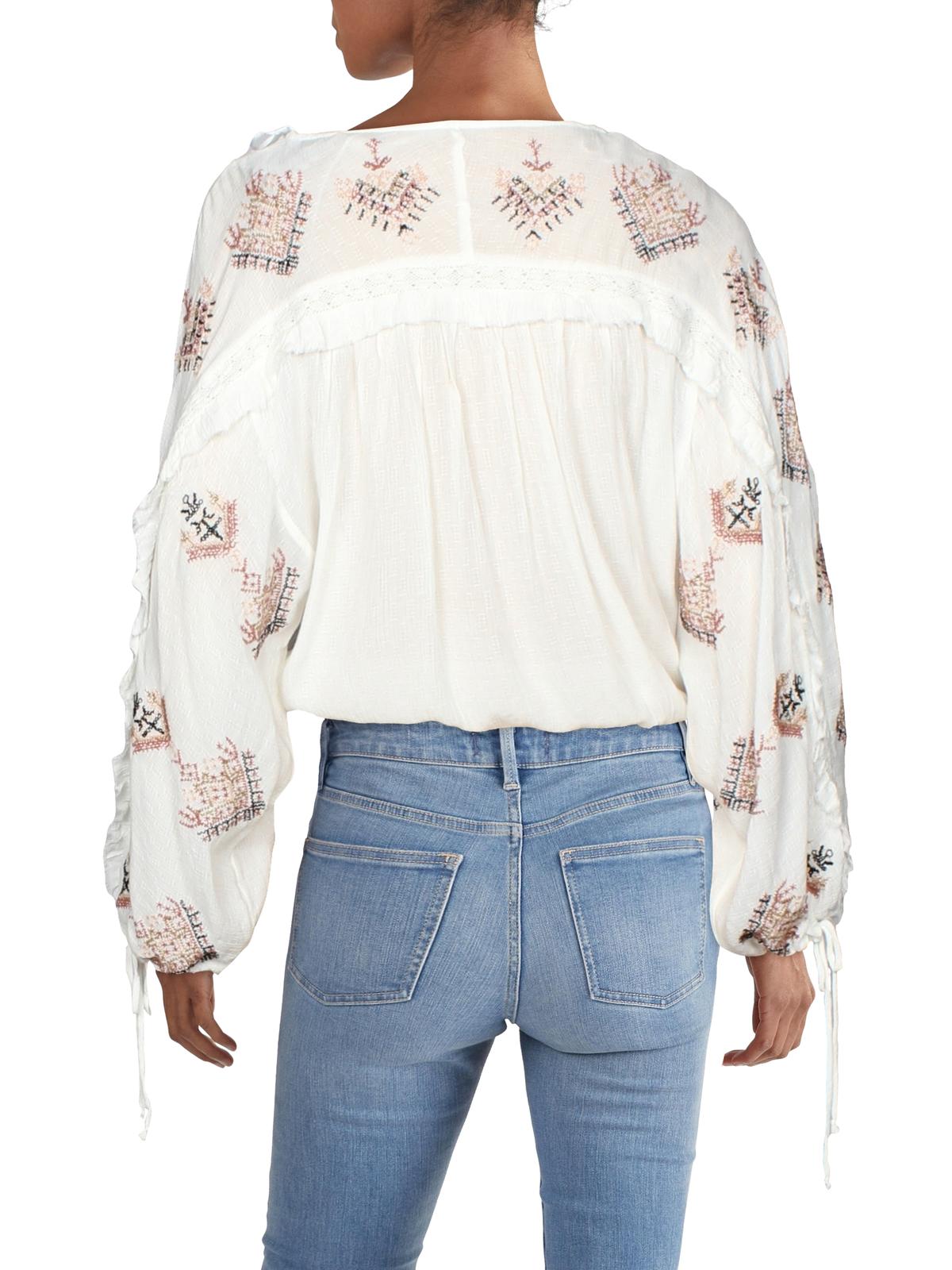 Blusa camponesa bordada Sweet Emotion da Free People para mulheres, tamanho grande, branca