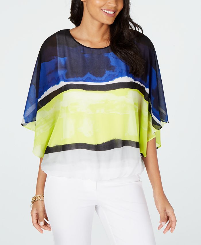 Blusa Alfani Feminina Colorblocked com Manga Asa e Bainha Bolha, Branca, Tamanho P