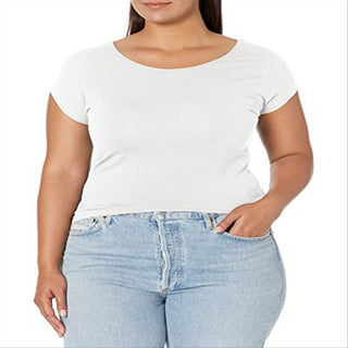 Camisetas femininas essenciais Downeast, tamanho M, brancas