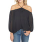 1.STATE Blusa feminina ombro a ombro com decote halter, preta