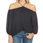 1.STATE Blusa feminina ombro a ombro com decote halter, preta