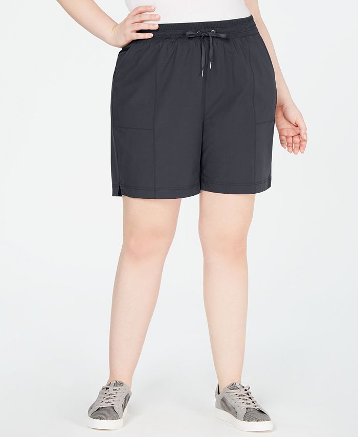Shorts curtos femininos Ideology com bolsos e elástico, cinza, tamanho 1X