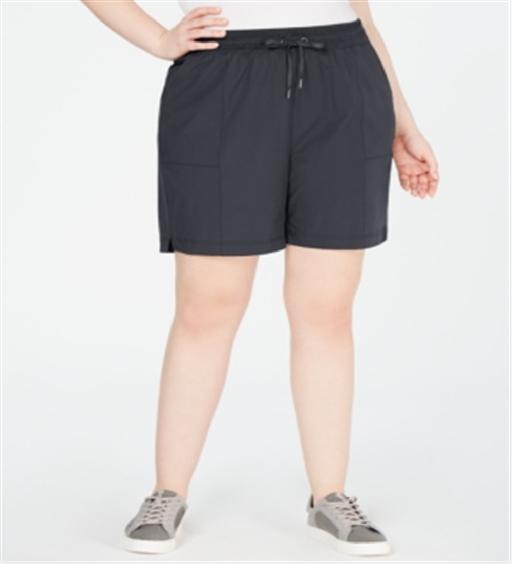 Shorts curtos femininos Ideology com bolsos e elástico, cinza, tamanho 1X