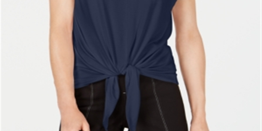 INC International Concepts Top feminino plus size com manga de renda e amarração frontal, azul, tamanho 3X