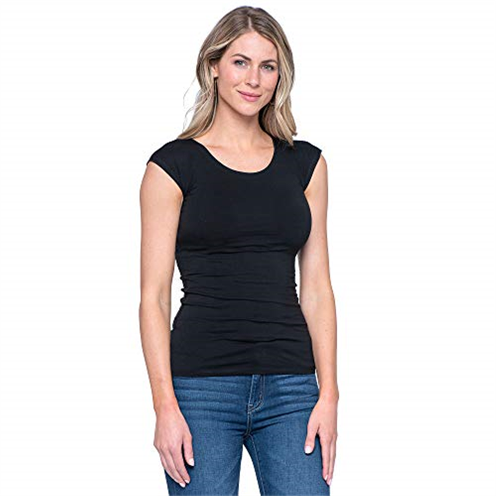 Camisetas femininas casuais Wonder Tops da Downeast, pretas, tamanho G