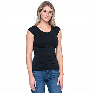 Camisetas femininas casuais Wonder Tops da Downeast, pretas, tamanho G