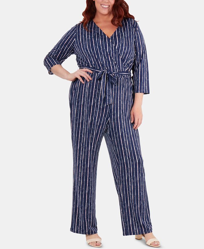 Macacão feminino NY Collection Plus Surplice com listras, azul, tamanho 2X