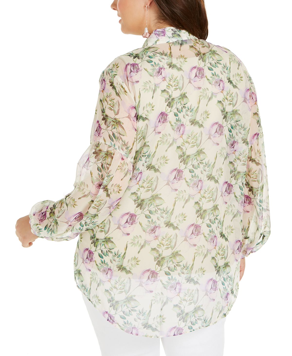 Blusa feminina com estampa floral plus size INC International Concepts, branca, tamanho 1X