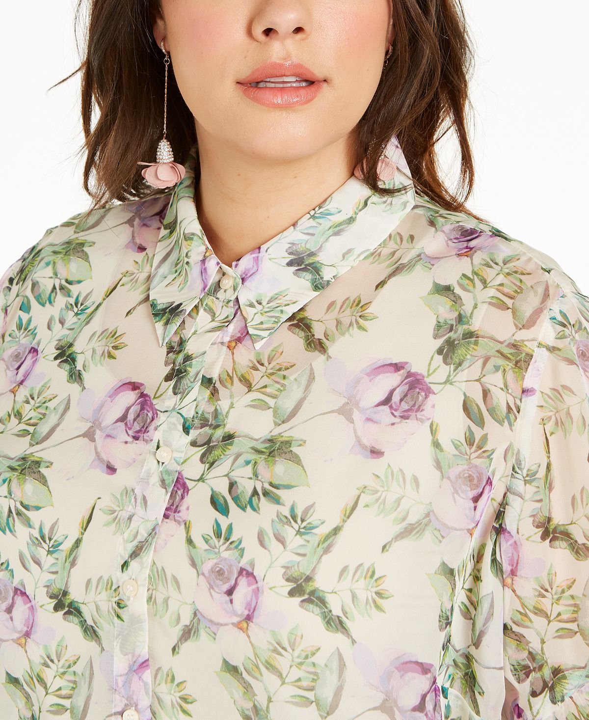 Blusa feminina com estampa floral plus size INC International Concepts, branca, tamanho 1X