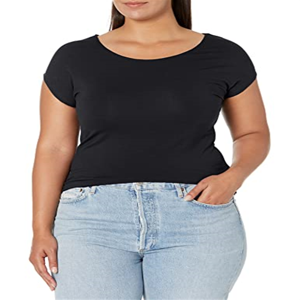 Camisetas femininas Downeast Tops para Essential Tee, pretas, tamanho X-Large