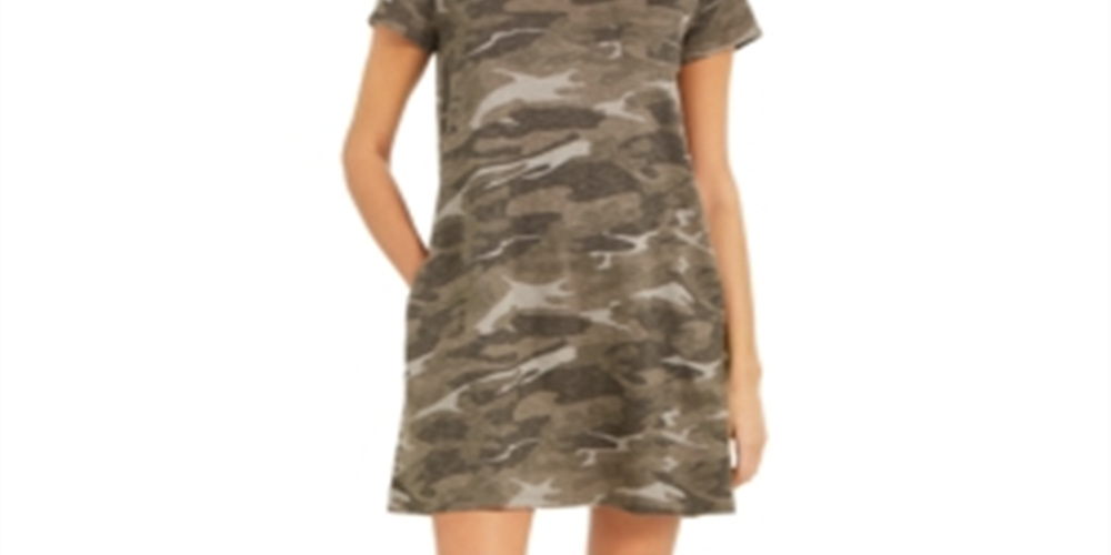 Vestido camiseta feminino de algodão com estampa camuflada Style &amp; Co, verde, tamanho X-S