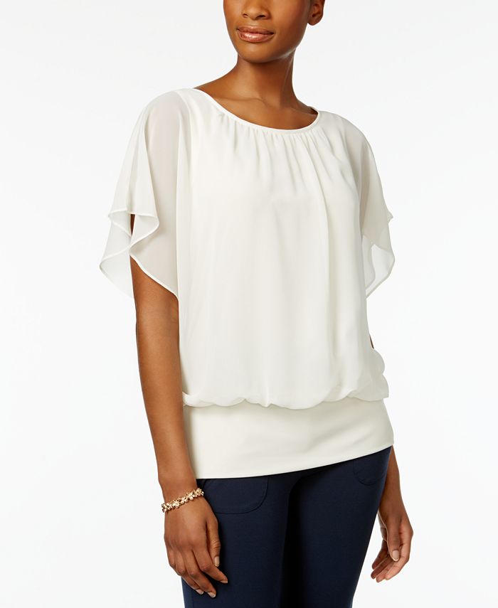 Blusa feminina manga bufante JM Collection, amarela, tamanho X-S