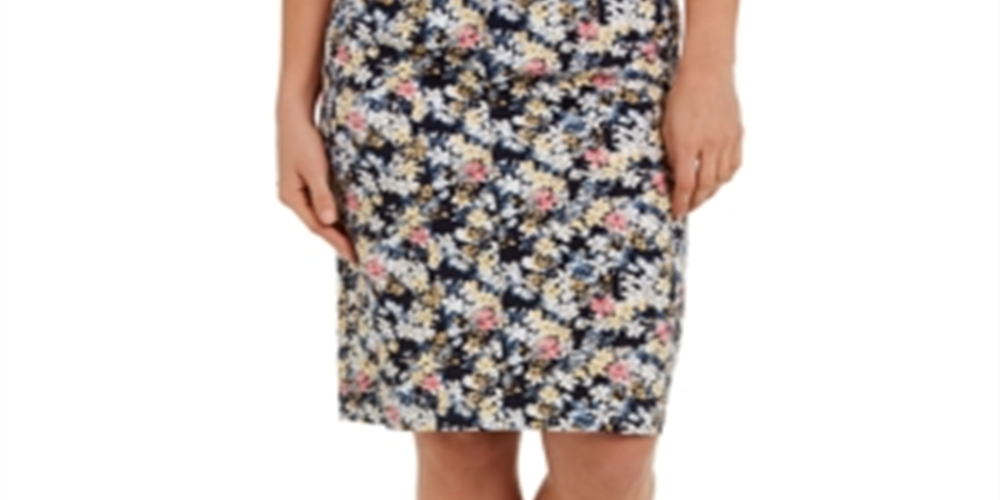 Saia jeans com controle de barriga e estampa floral feminina Charter Club, azul, tamanho 12