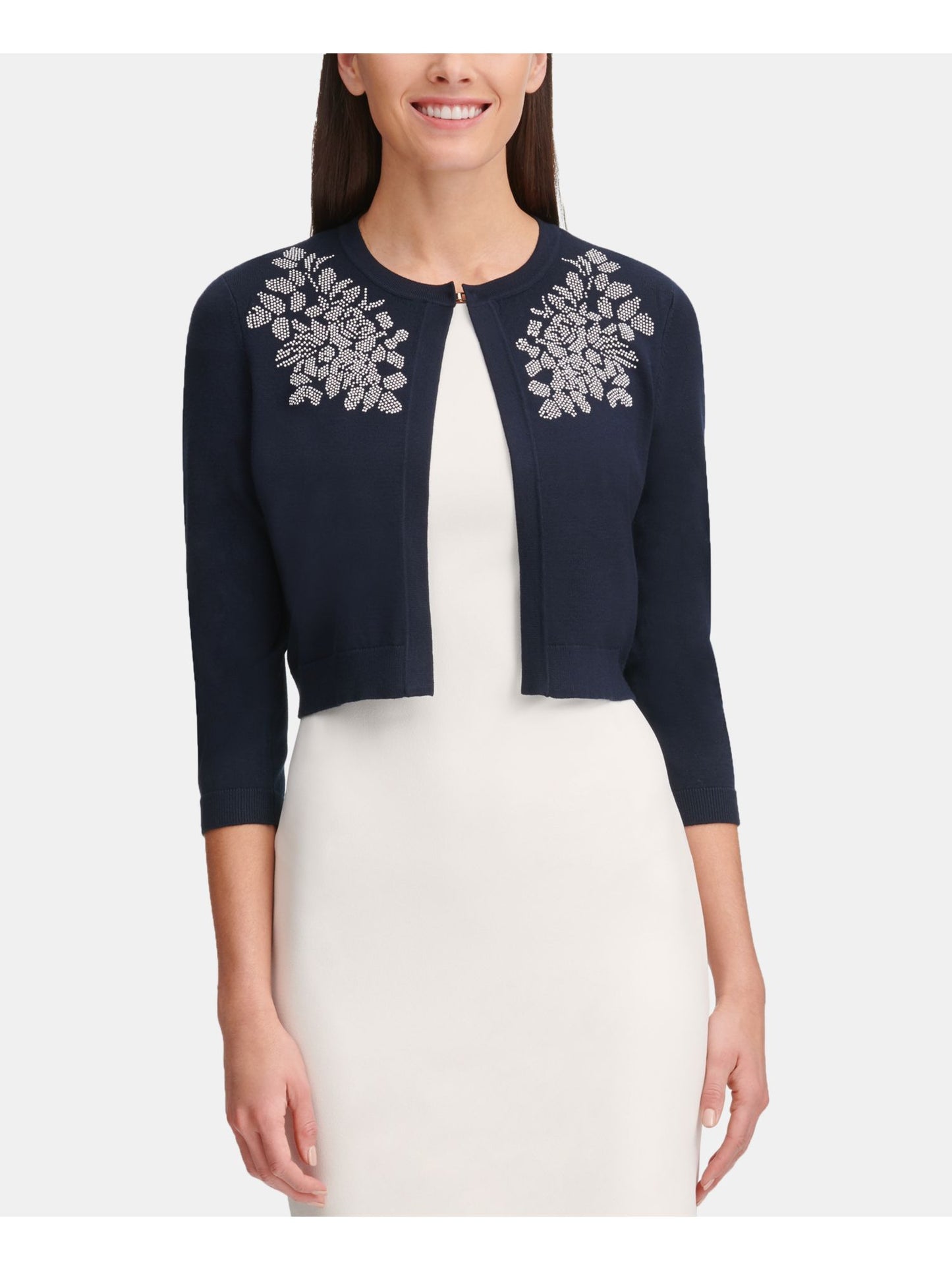 Tommy Hilfiger Cardigan Feminino Floral Manga Longa Aberto Azul Tamanho X-G