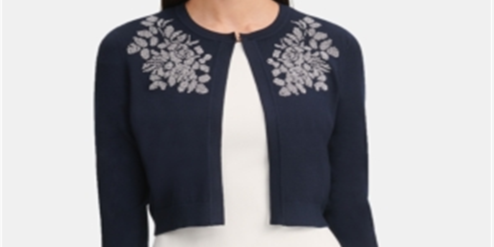 Tommy Hilfiger Cardigan Feminino Floral Manga Longa Aberto Azul Tamanho X-G