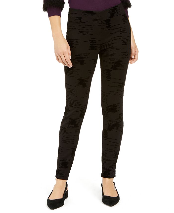 Calça skinny de cintura alta Alfani feminina, flocada, de veludo, preta, tamanho 4