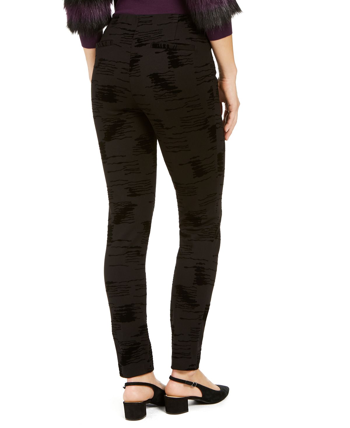 Calça skinny de cintura alta Alfani feminina, flocada, de veludo, preta, tamanho 4
