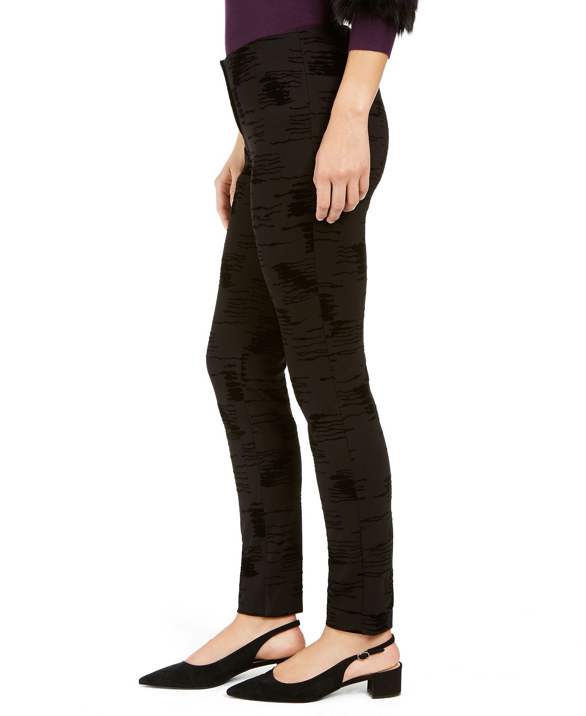 Calça skinny de cintura alta Alfani feminina, flocada, de veludo, preta, tamanho 4
