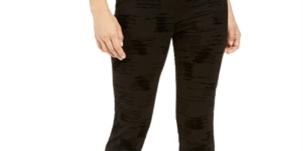 Calça skinny de cintura alta Alfani feminina, flocada, de veludo, preta, tamanho 4