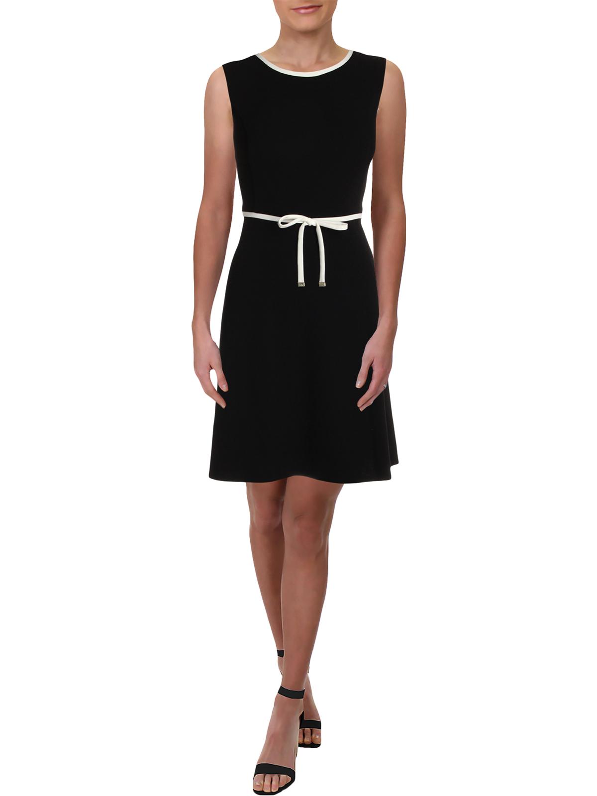 Vestido feminino Tommy Hilfiger sem mangas com acabamento contrastante, preto, tamanho 14