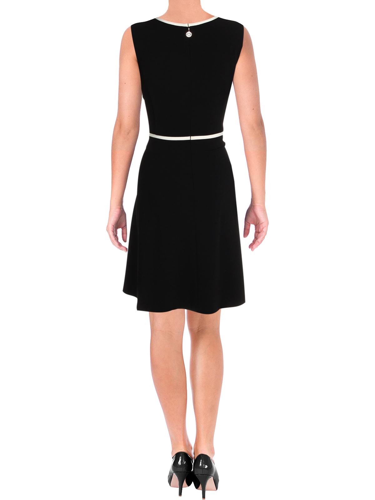 Vestido feminino Tommy Hilfiger sem mangas com acabamento contrastante, preto, tamanho 14