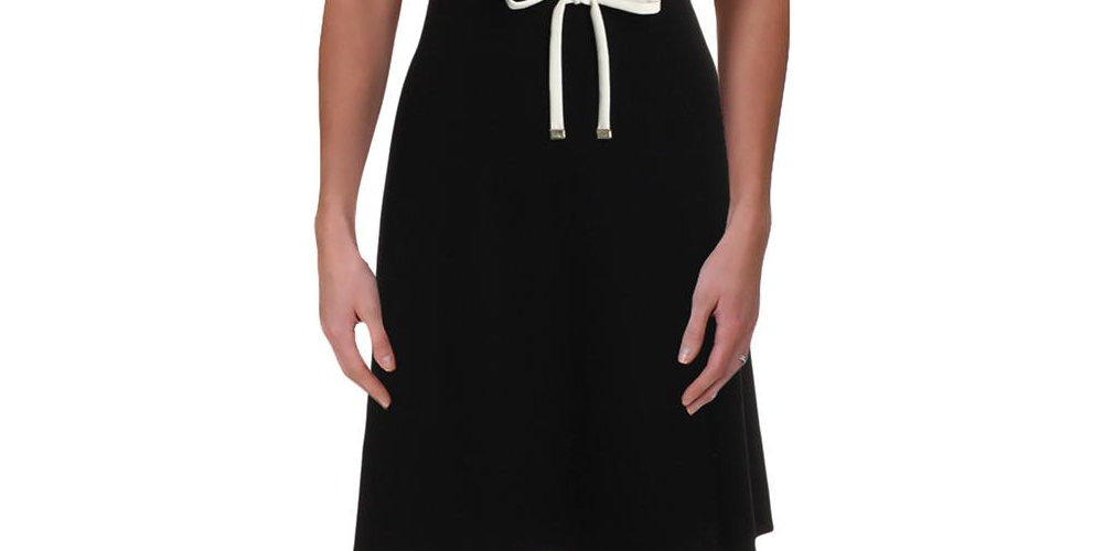 Vestido feminino Tommy Hilfiger sem mangas com acabamento contrastante, preto, tamanho 14