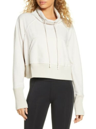 Suéter feminino de manga comprida e gola alta Free People, bege, tamanho pequeno