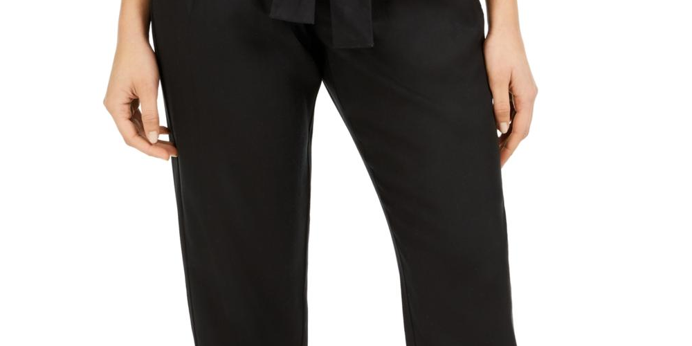 Calça feminina Indigo Rein de cintura alta e pregas Paperbag, preta, tamanho P