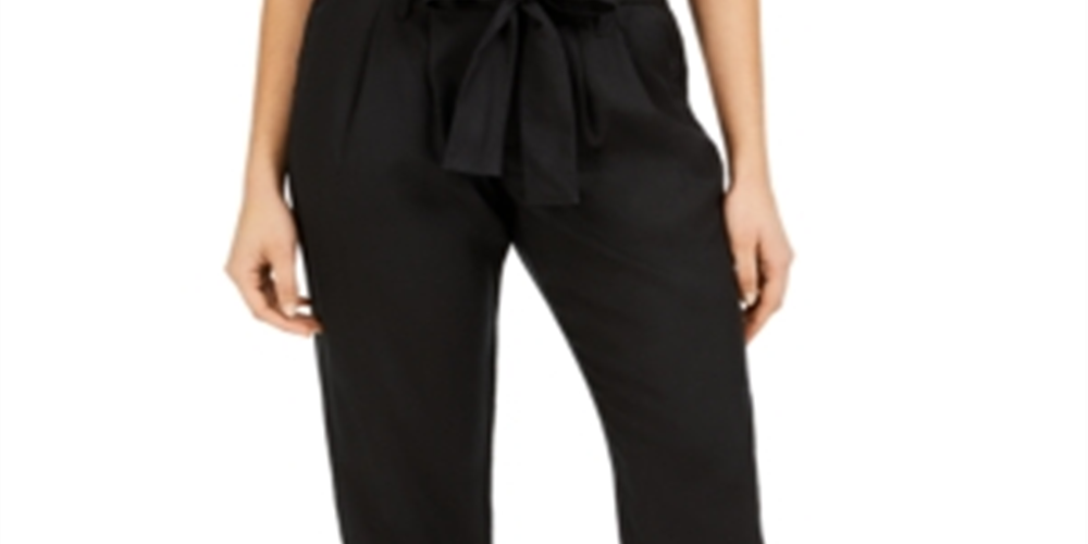 Calça feminina Indigo Rein de cintura alta e pregas Paperbag, preta, tamanho P