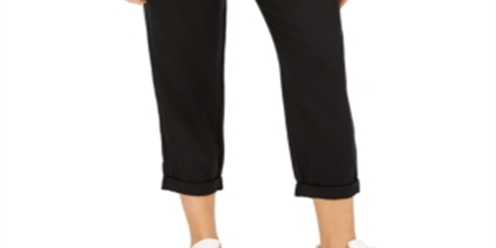 Calça feminina Indigo Rein de cintura alta e pregas Paperbag, preta, tamanho P