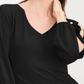INC International Concepts Top feminino com mangas divididas e botões de strass, preto, tamanho X-S