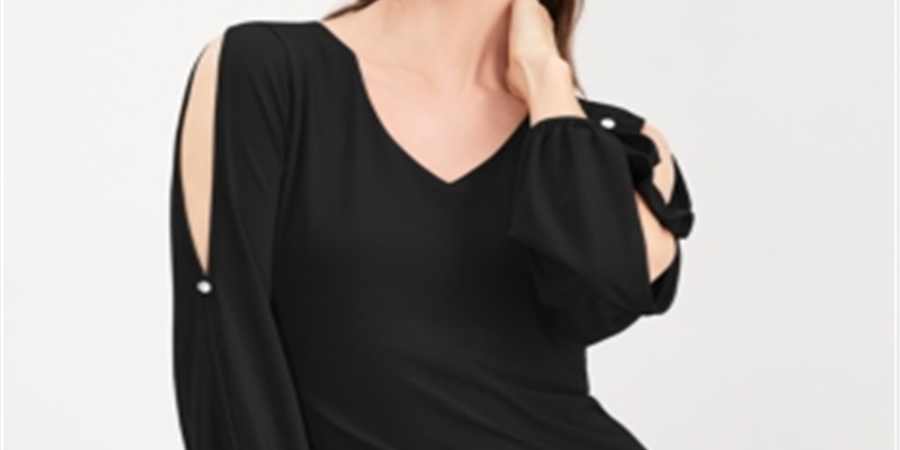 INC International Concepts Top feminino com mangas divididas e botões de strass, preto, tamanho X-S