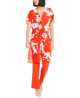 Blusa túnica feminina Alfani com estampa frontal transparente e torção, vermelha, tamanho grande