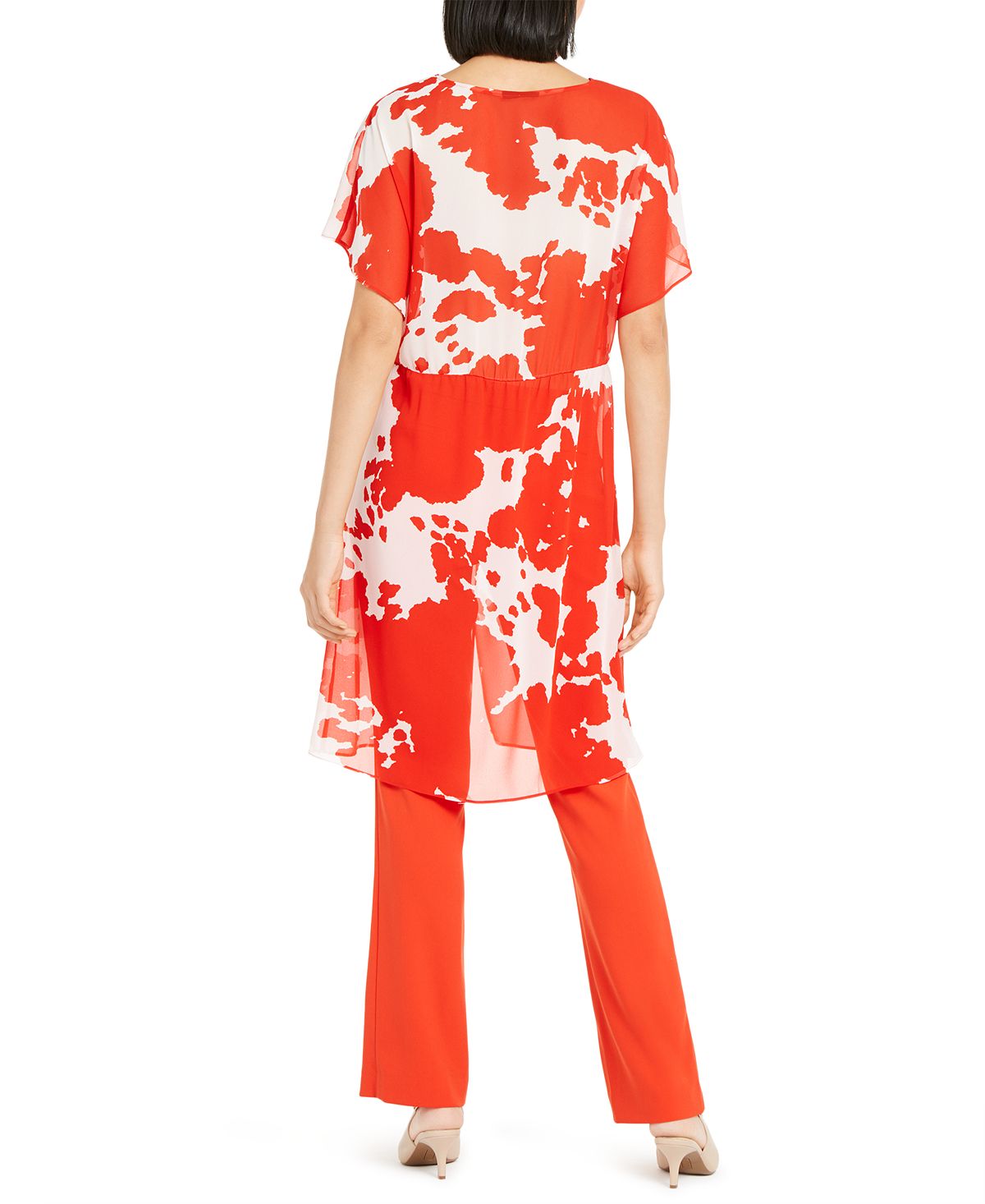 Blusa túnica feminina Alfani com estampa frontal transparente e torção, vermelha, tamanho grande