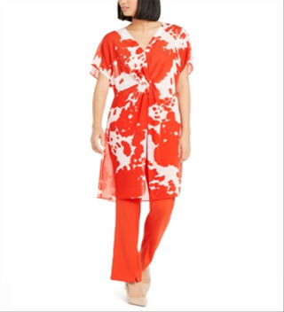 Blusa túnica feminina Alfani com estampa frontal transparente e torção, vermelha, tamanho grande