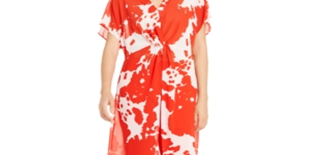 Blusa túnica feminina Alfani com estampa frontal transparente e torção, vermelha, tamanho grande