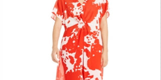 Blusa túnica feminina Alfani com estampa frontal transparente e torção, vermelha, tamanho grande