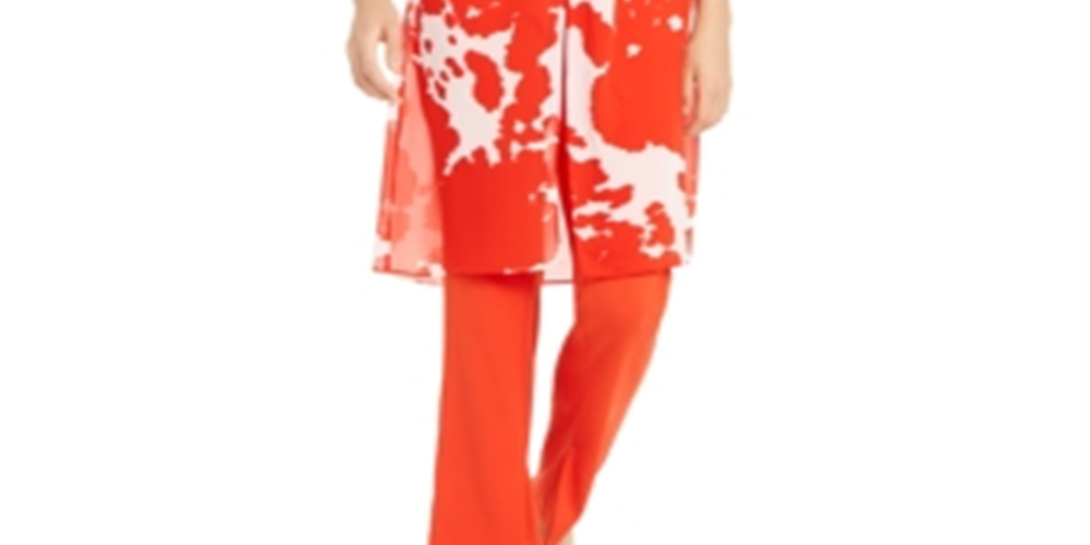 Blusa túnica feminina Alfani com estampa frontal transparente e torção, vermelha, tamanho grande