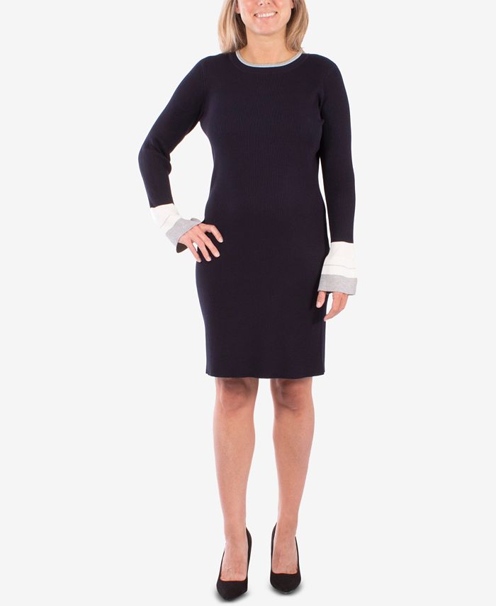 Vestido suéter feminino com blocos de cores da coleção NY, azul, tamanho pequeno, médio