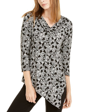 Blusa geométrica assimétrica feminina Alfani, preta, tamanho P