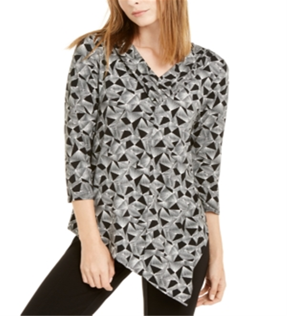 Blusa geométrica assimétrica feminina Alfani, preta, tamanho P