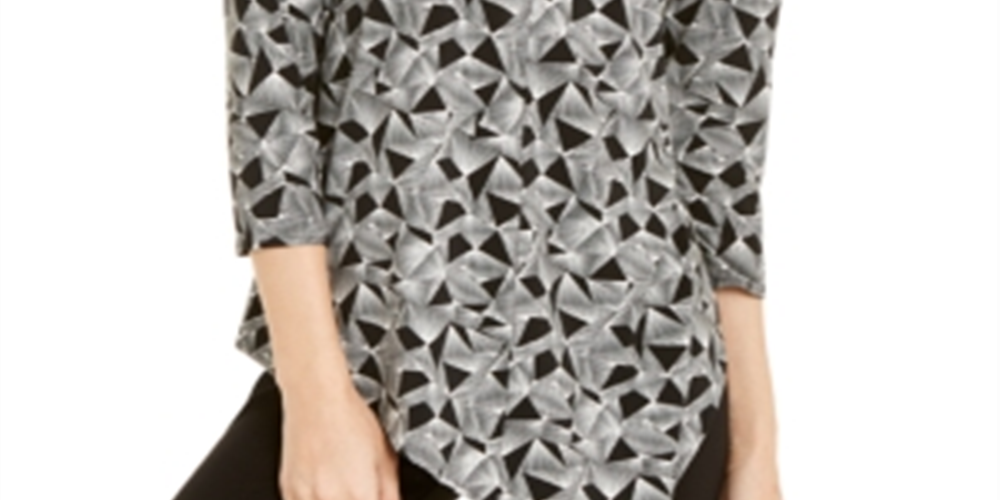 Blusa geométrica assimétrica feminina Alfani, preta, tamanho P